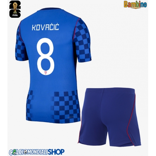 Maglie da calcio Croazia Mateo Kovacic #8 Seconda Maglia Bambino Mondiali 2026  Manica Corta + Pantaloni corti)